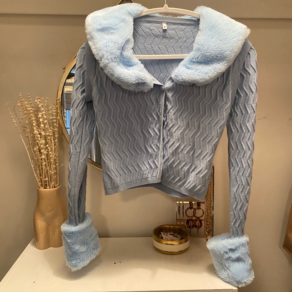 Blue Faux Fur Sweater